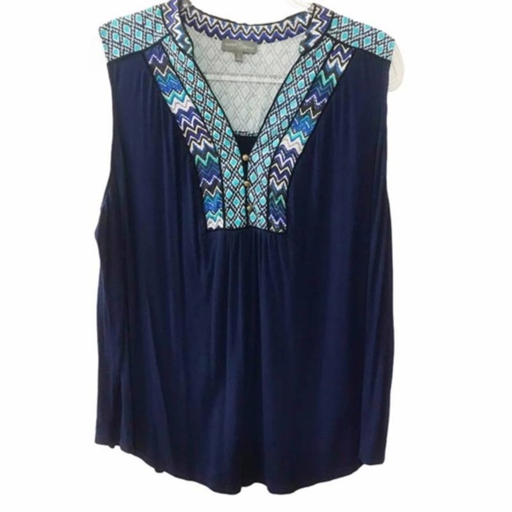 Market & Spruce Sleeveless Navy w/ Boho Print Top
